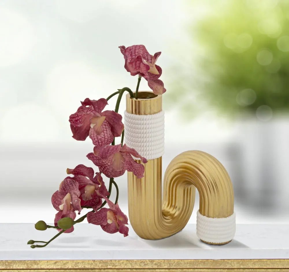 Geschwungene Vase Weiß und Gold – Elegantes minimalistisches Design Mauro Ferretti