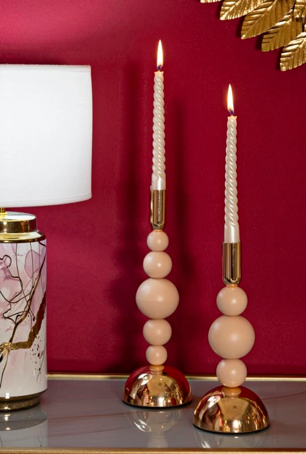 Mauro Ferretti candle holder bolly pink set 2 pcs metal