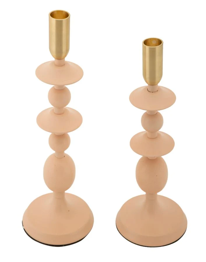 Mauro Ferretti candle holder gemini pink set 2 pc metal