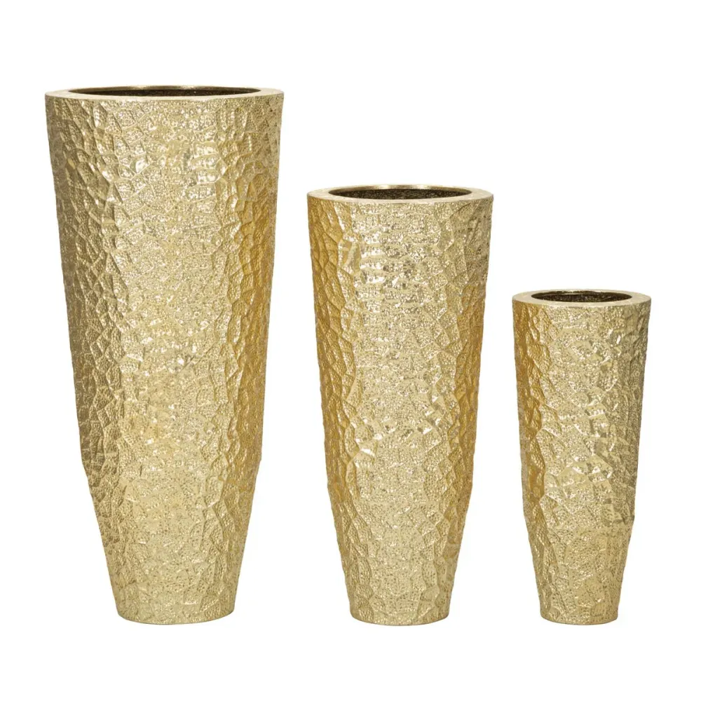 Set aus 3 runden, goldenen Metallvasen mit unregelmäßigem Relief Mauro Ferretti