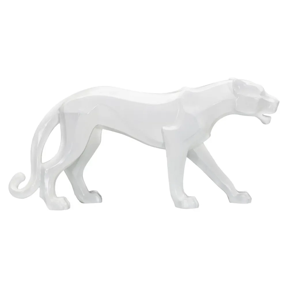 Weiße geometrische Pantherstatue – Kubistische Kunstdekoration Mauro Ferretti