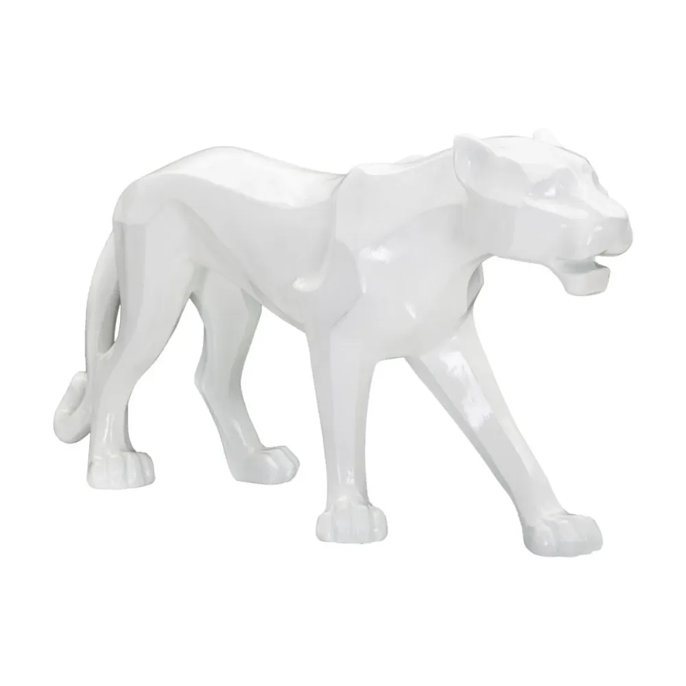 Weiße geometrische Pantherstatue – Kubistische Kunstdekoration Mauro Ferretti