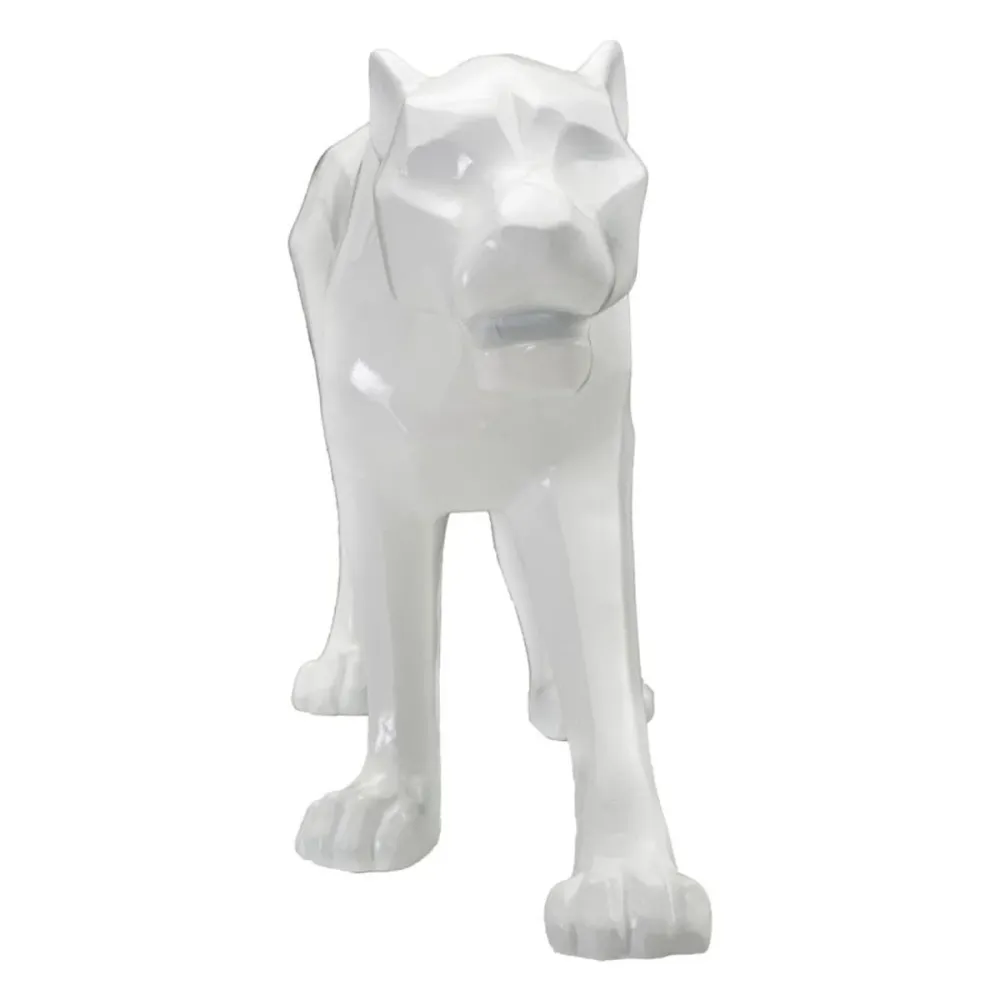 Weiße geometrische Pantherstatue – Kubistische Kunstdekoration Mauro Ferretti