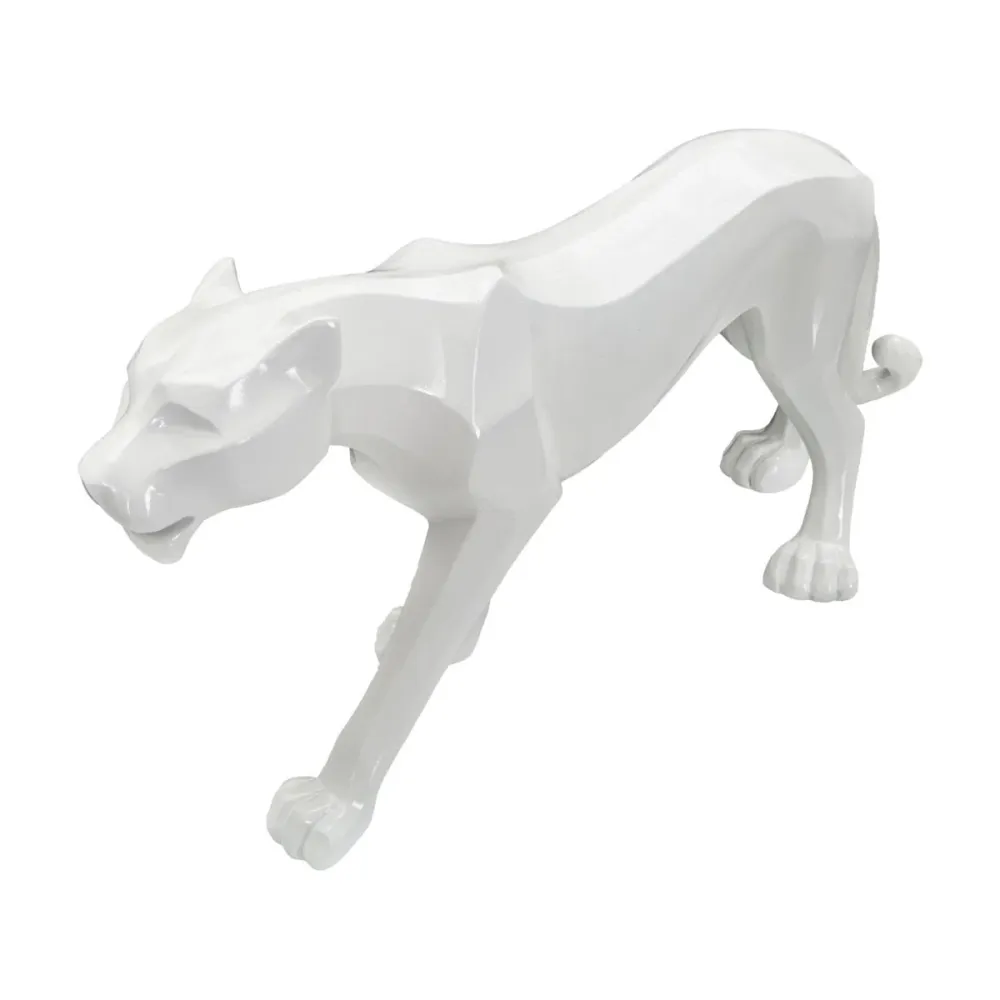 Weiße geometrische Pantherstatue – Kubistische Kunstdekoration Mauro Ferretti