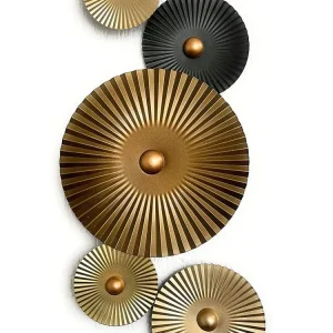 Mex Wandbild Metall Wanddeko Kreise Wandschmuck Braun Gold 27 x 64 cm Deko Wohndeko Modern