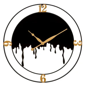 Moderne Wanduhr aus Metall Gold und Schwarz