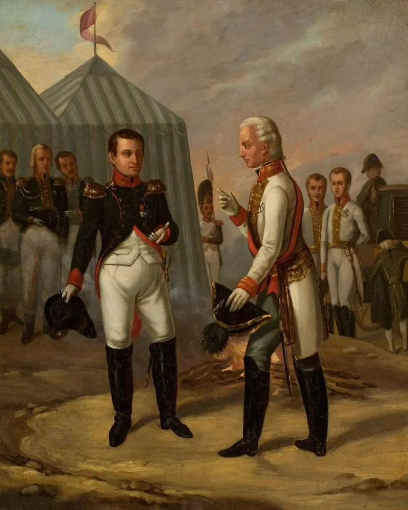 Napoleon und Franz II nach der Schlacht bei Austerlitz - Aleksander Stankiewicz | Kunstdruck