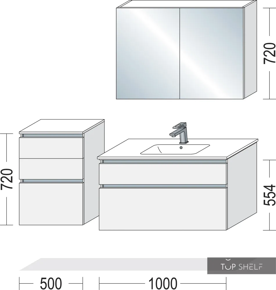 nobilia Badmöbel-Set Waschtisch mit Spiegelschrank Badezimmer-Set 150 cm Schiefergrau supermatt