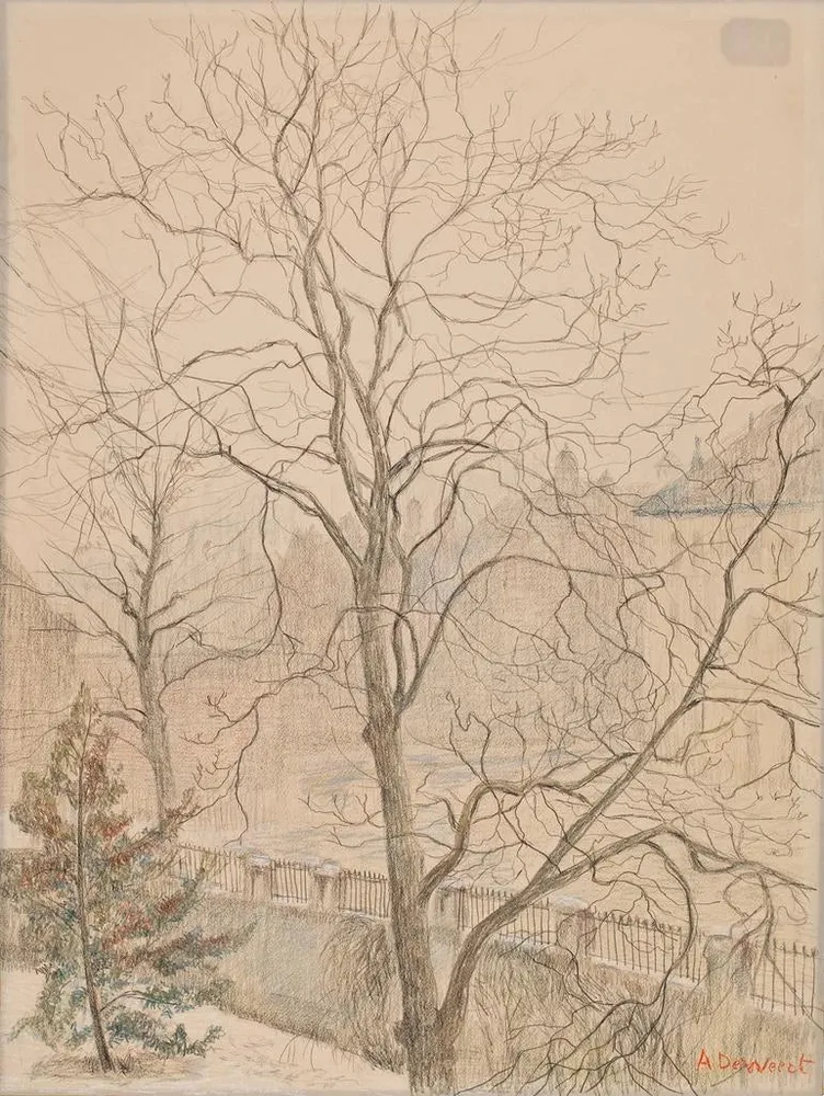 Nussbaum-Gemälde im Nebel - Anna De Weert | Kunstdruck
