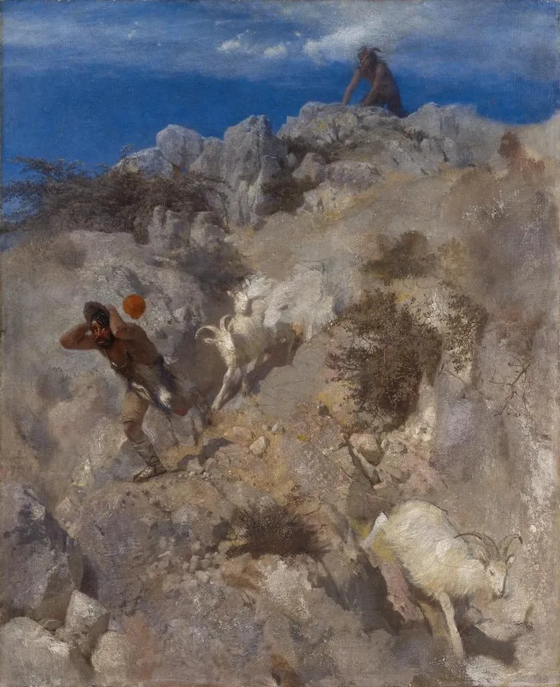 Pan-Effekt-Gemälde eines verängstigten und panischen Hirten - Arnold Böcklin | Kunstdruck