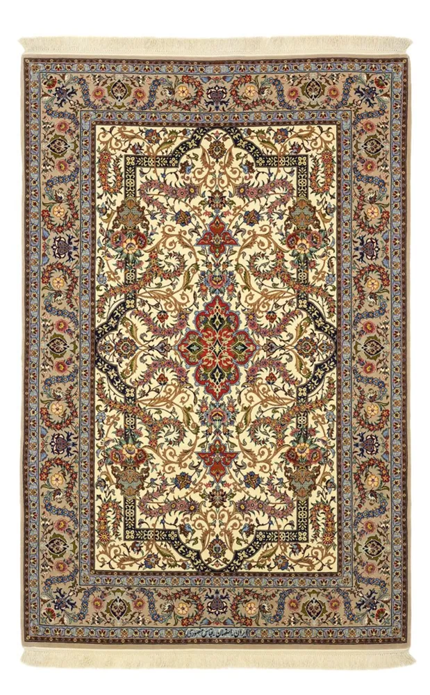 Perserteppich - Isfahan - Premium - Seidenkette - 171 x 111 cm - beige