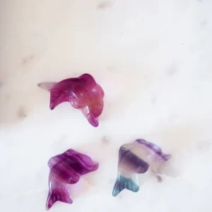 Regenbogen Fluorit Delfin Gravur . Mini Carving ca. 1.5 cm Carving - aus China