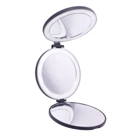 Schminkspiegel – UNIQ Tri-fold Reisespiegel mit LED – Schwarz