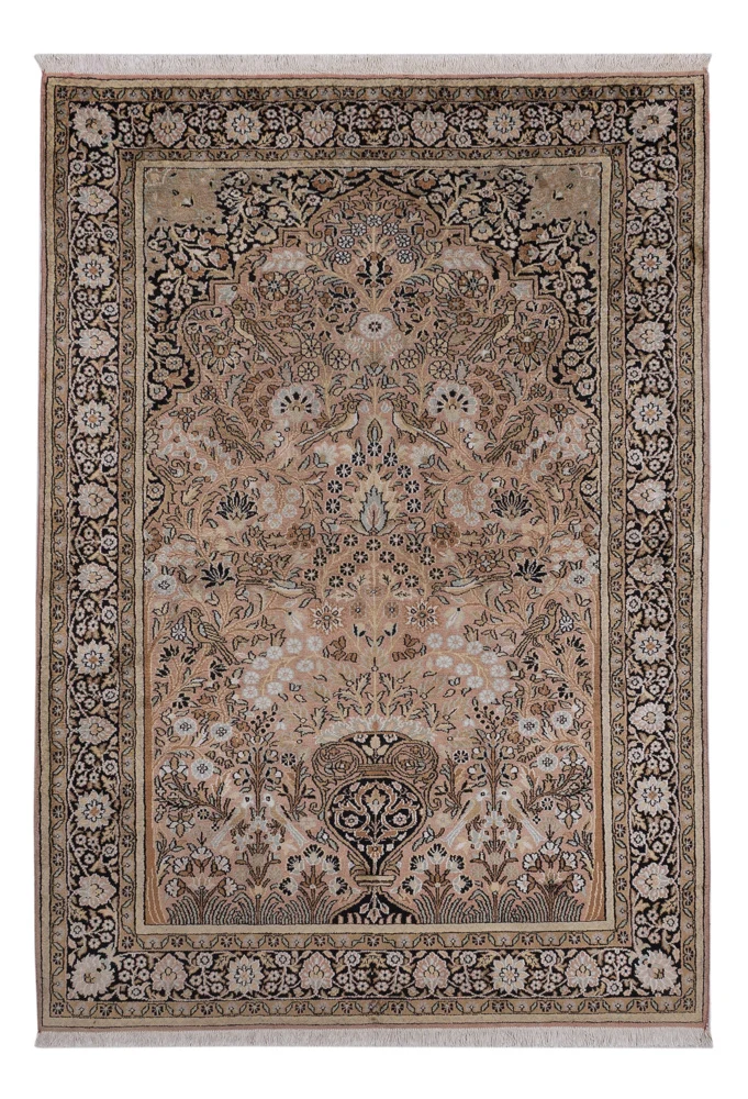 Seidenteppich - Kaschmir Seide - 188 x 126 cm - dunkelbeige