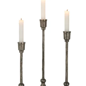 Set von 6 Eleganten Kerzenhalter "Becca" Unterschiedlichen Größen, Aluminium, Schwarz