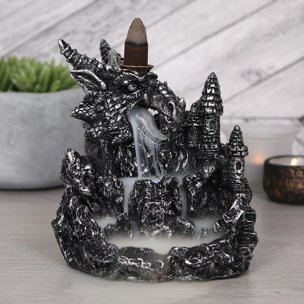 Silberner Drache beleuchtet - Räucherrückfluss-Brenner (Backflow Incense Burner)