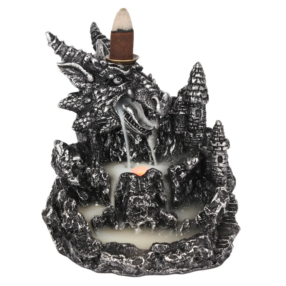 Silberner Drache beleuchtet - Räucherrückfluss-Brenner (Backflow Incense Burner)