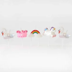 Smiling Faces - Märchenhafte Tortenkerzen - Cupcake Dekoration - Krone- Schwan- Regenbogen - Einhorn - 5 Stück