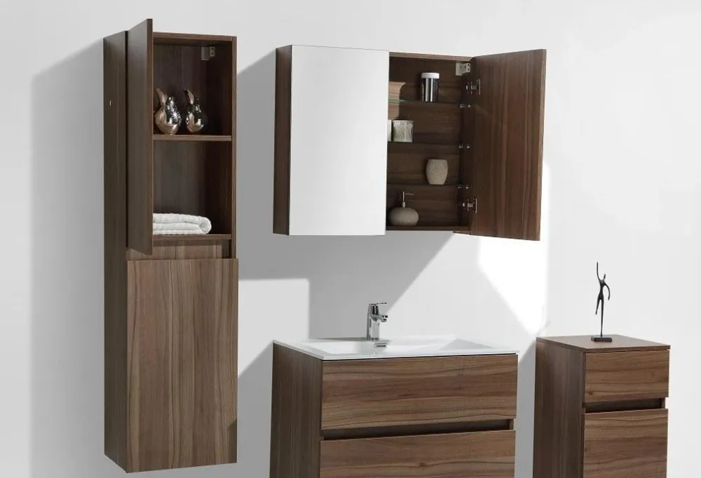 Spiegelschrank Bad, 80 cm, montiert, Nussbaum, SIENA