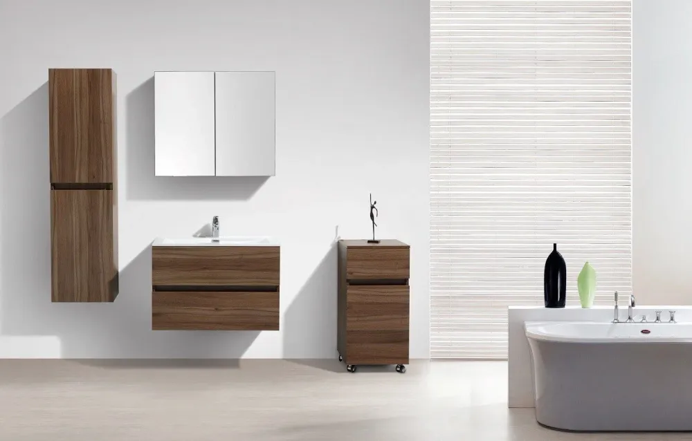 Spiegelschrank Bad, 80 cm, montiert, Nussbaum, SIENA