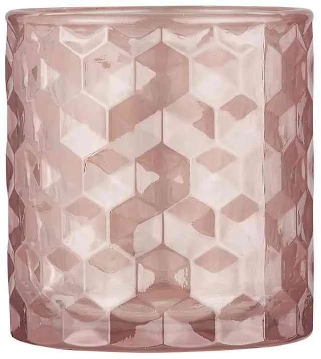 Teelichthalter / Windlicht zartrosa ca. 7,5 x 7 Diamantmuster Glas | IB LAURSEN