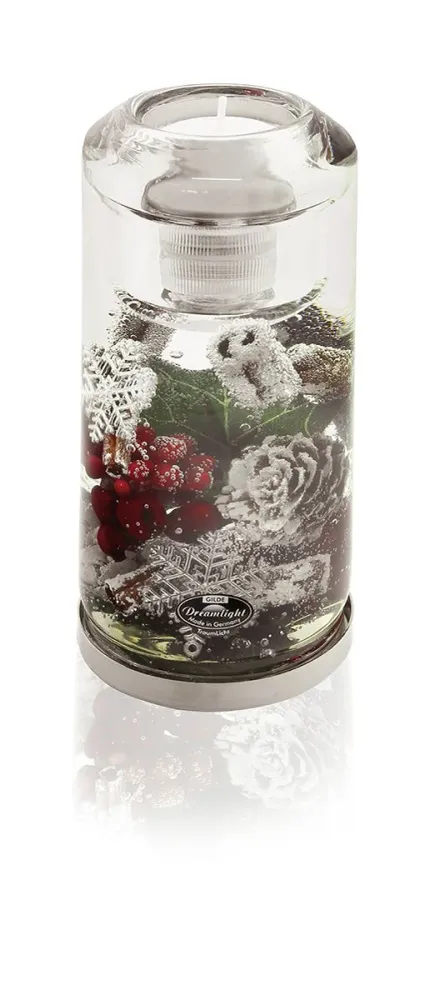 Teelichtleuchter LED Winterzauber Glas Braun Rot