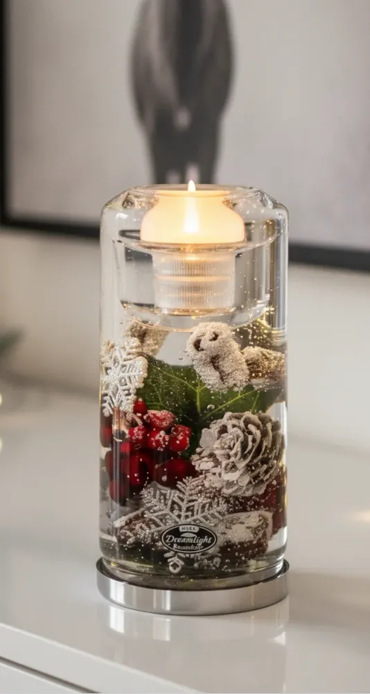 Teelichtleuchter LED Winterzauber Glas Braun Rot