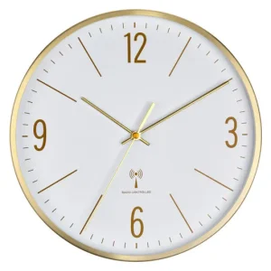 TFA Funk-Wanduhr Metallrahmen gold analog ø 30 cm