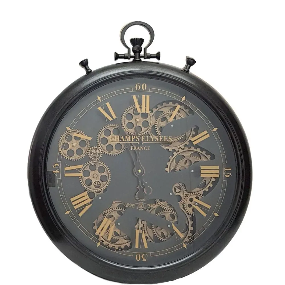 Ulysse Noir Französische Stoppuhr mit beweglichen Zahnrädern Wanduhr Schwarz