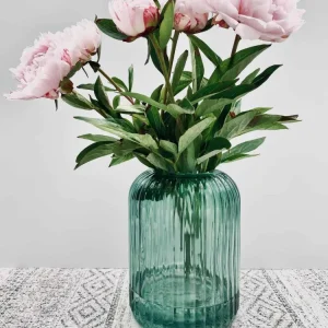 Vase 25x18 cm - Grünes gerilltes Glas