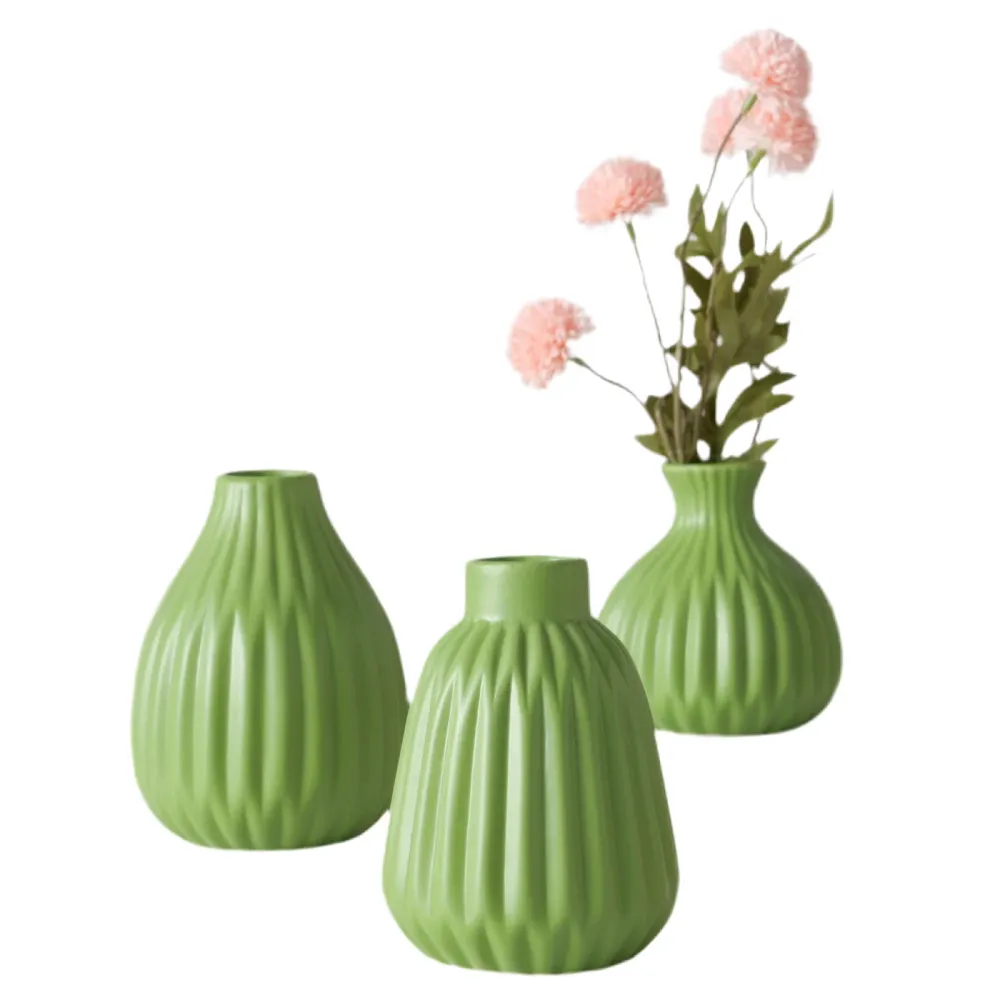 Vase Esko – 3er Set frischem Grün Keramik Matt Geriffelt