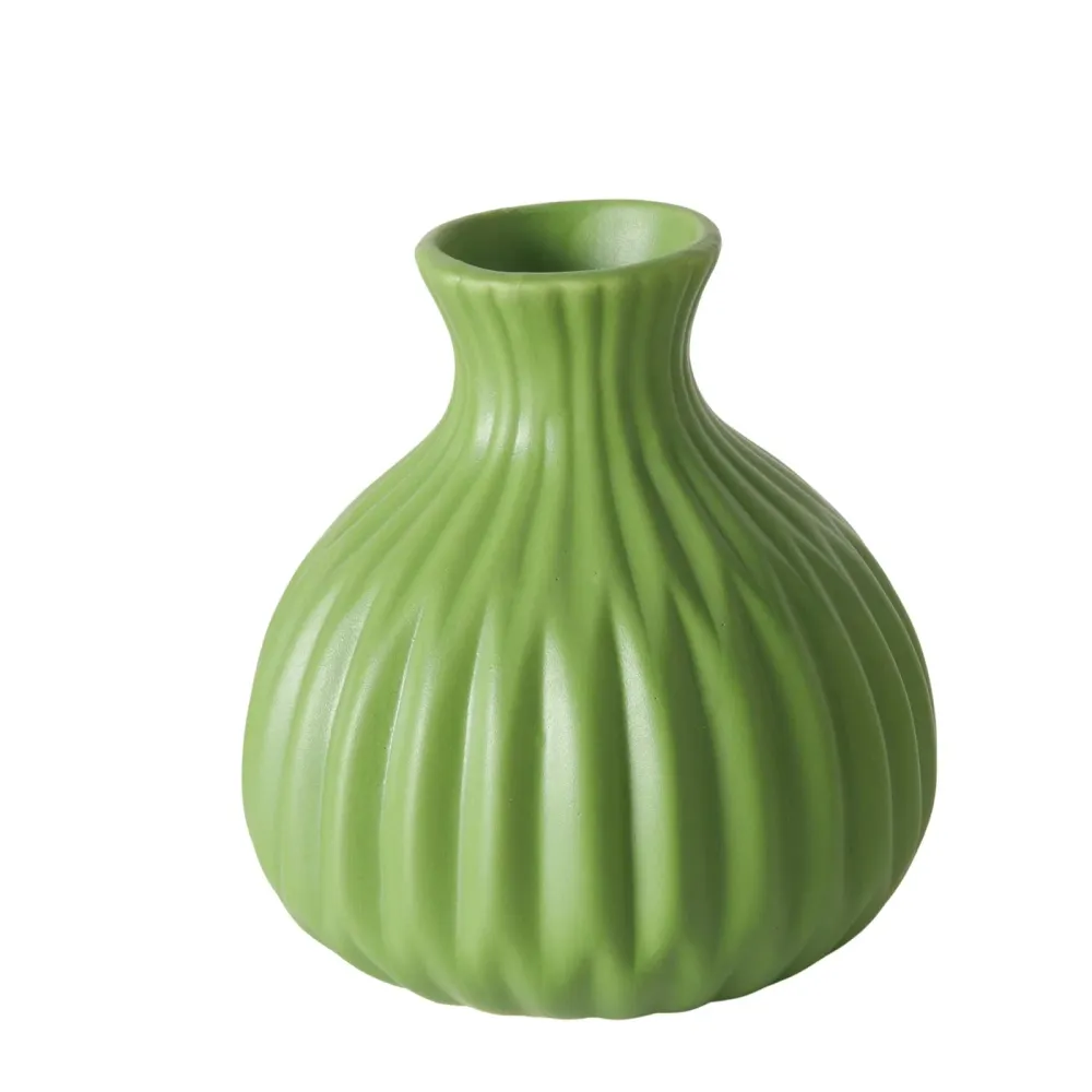 Vase Esko – 3er Set frischem Grün Keramik Matt Geriffelt