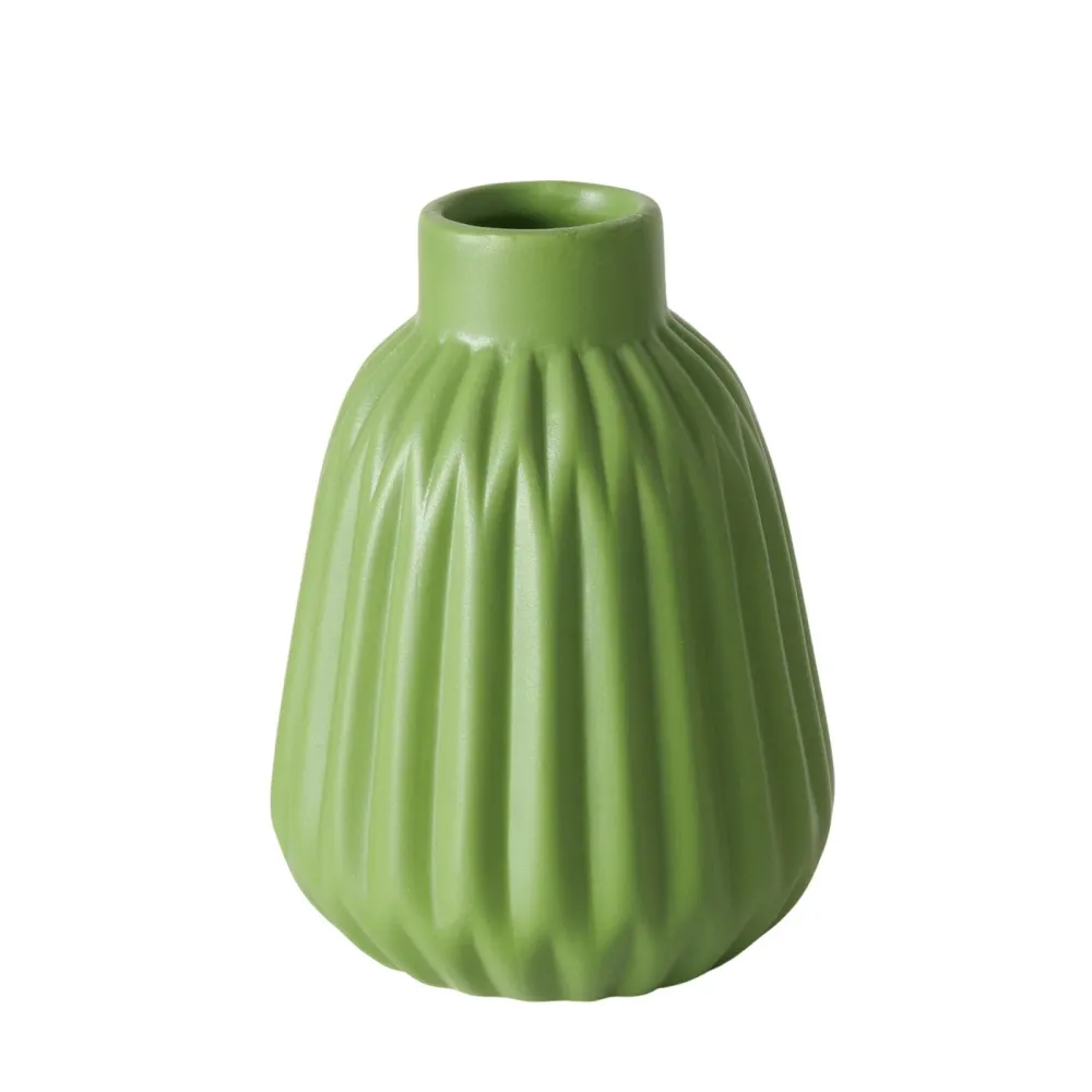 Vase Esko – 3er Set frischem Grün Keramik Matt Geriffelt