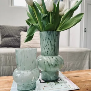 Vase 26 cm Mundgeblasenes Glas – Grün