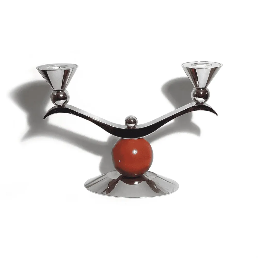 Vintage Kerzenhalter Memphis Silber mit Holzkugel