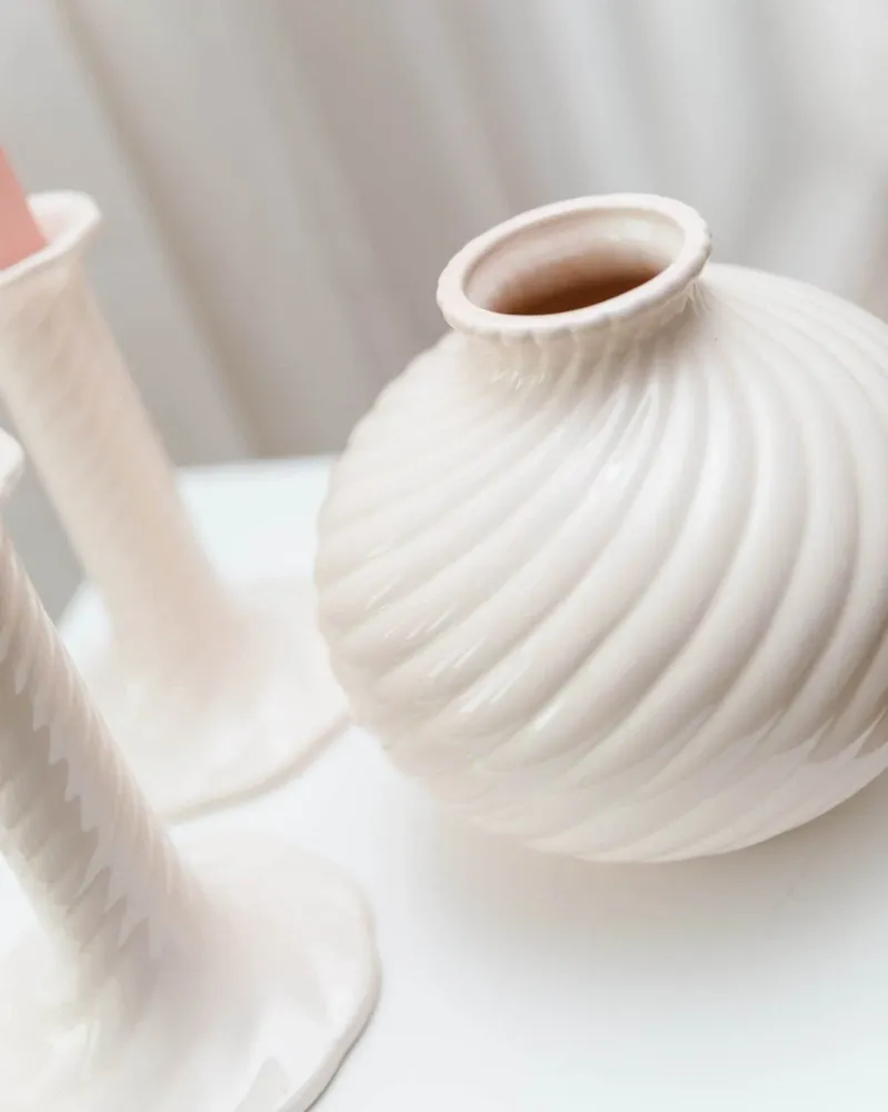 Vintage Kerzenhalter und Vase Keramik Mid-Century Design 1970er Set von 2