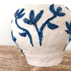 Vintage Vase Vaso da Fiori weiß mit blauen Blumendekorationen