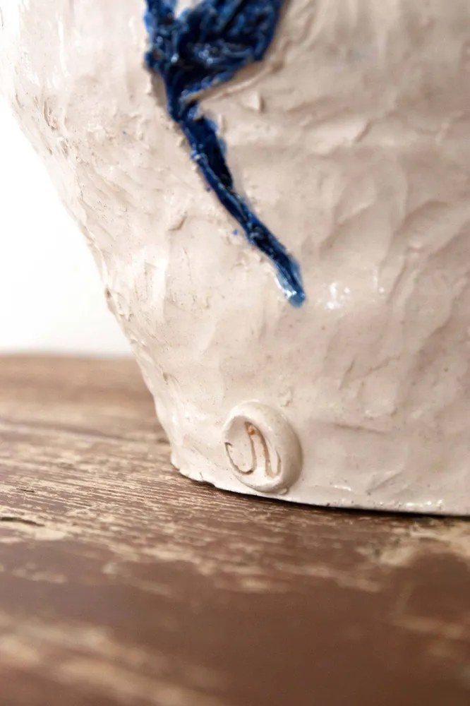 Vintage Vase Vaso da Fiori weiß mit blauen Blumendekorationen