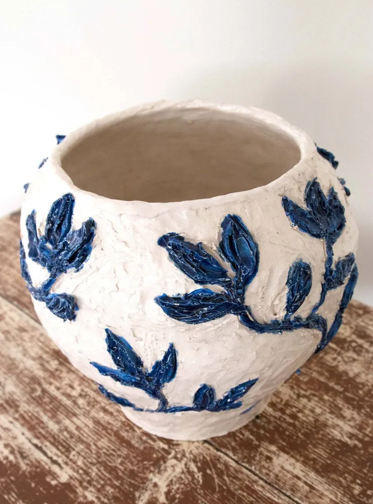 Vintage Vase Vaso da Fiori weiß mit blauen Blumendekorationen