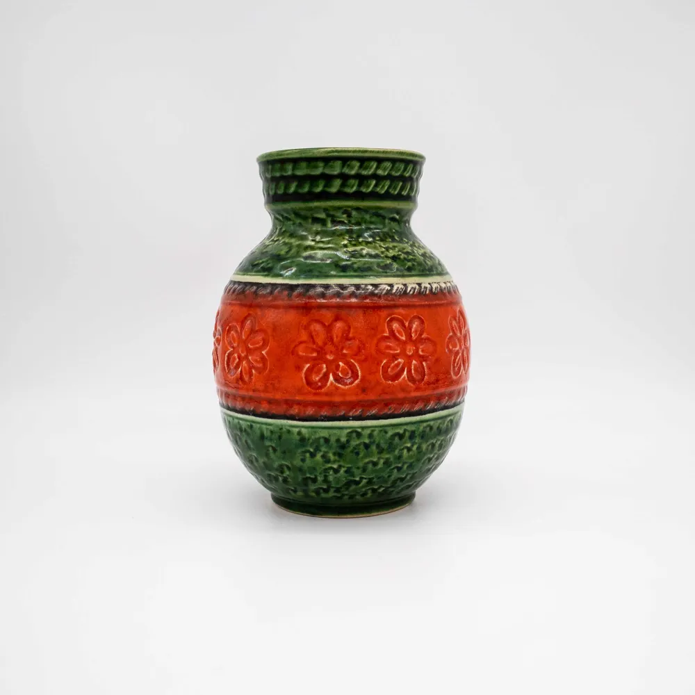 Vintage Vase von Bay grün-orange mit Blümchenband