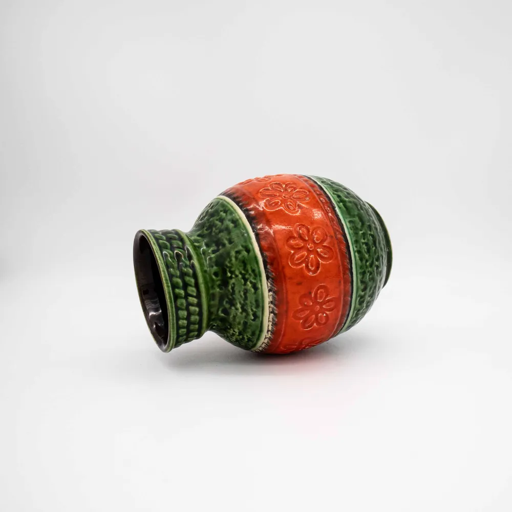 Vintage Vase von Bay grün-orange mit Blümchenband