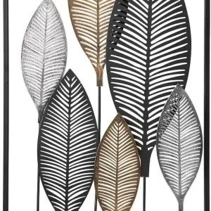 Wanddeko Noxi Wandschmuck 3D Bild Metalldeko Metallbild H:75cm Blätter