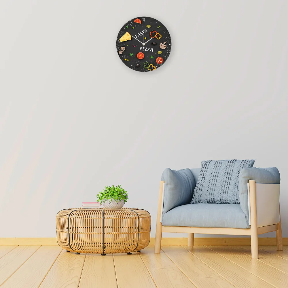 Wanduhr aus Holz Pizza & Pasta - mit UV Druck