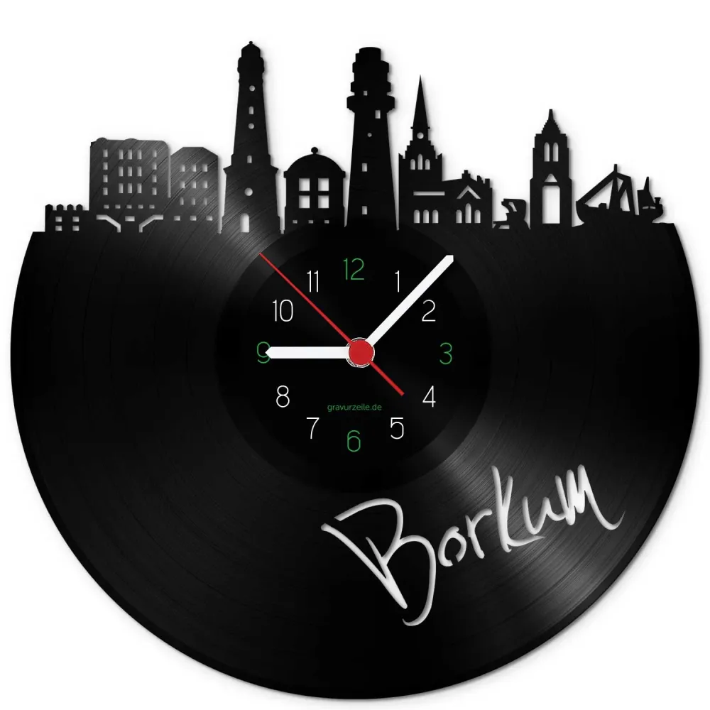 Wanduhr aus Vinyl Skyline Borkum