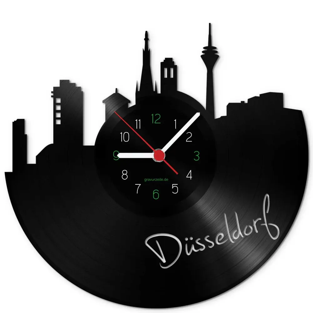 Wanduhr aus Vinyl Skyline Düsseldorf
