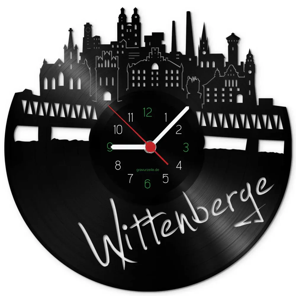 Wanduhr aus Vinyl Skyline Wittenberge