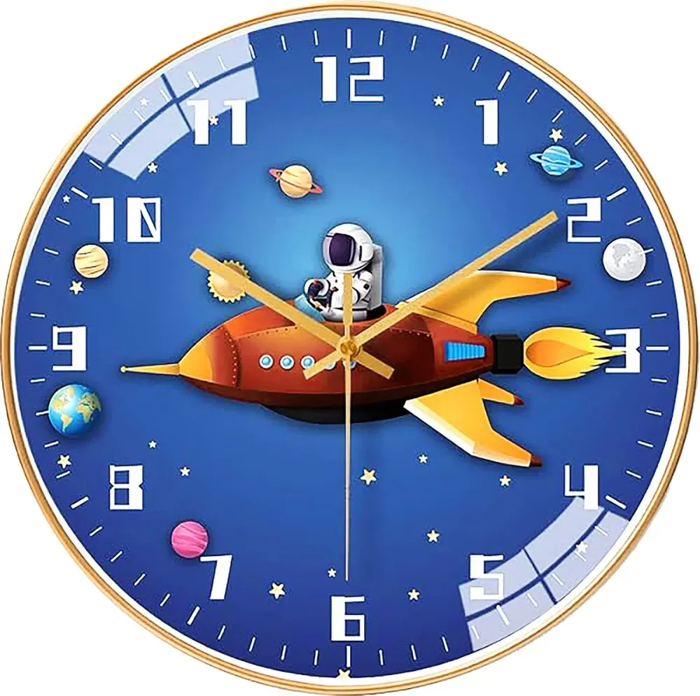 Wanduhr für Kinder - Lautlose Uhr - 30,5 cm - Rakete