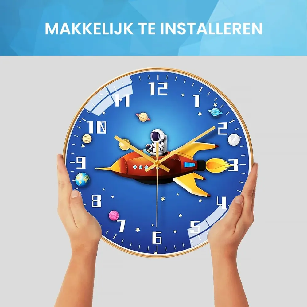 Wanduhr für Kinder - Lautlose Uhr - 30,5 cm - Rakete