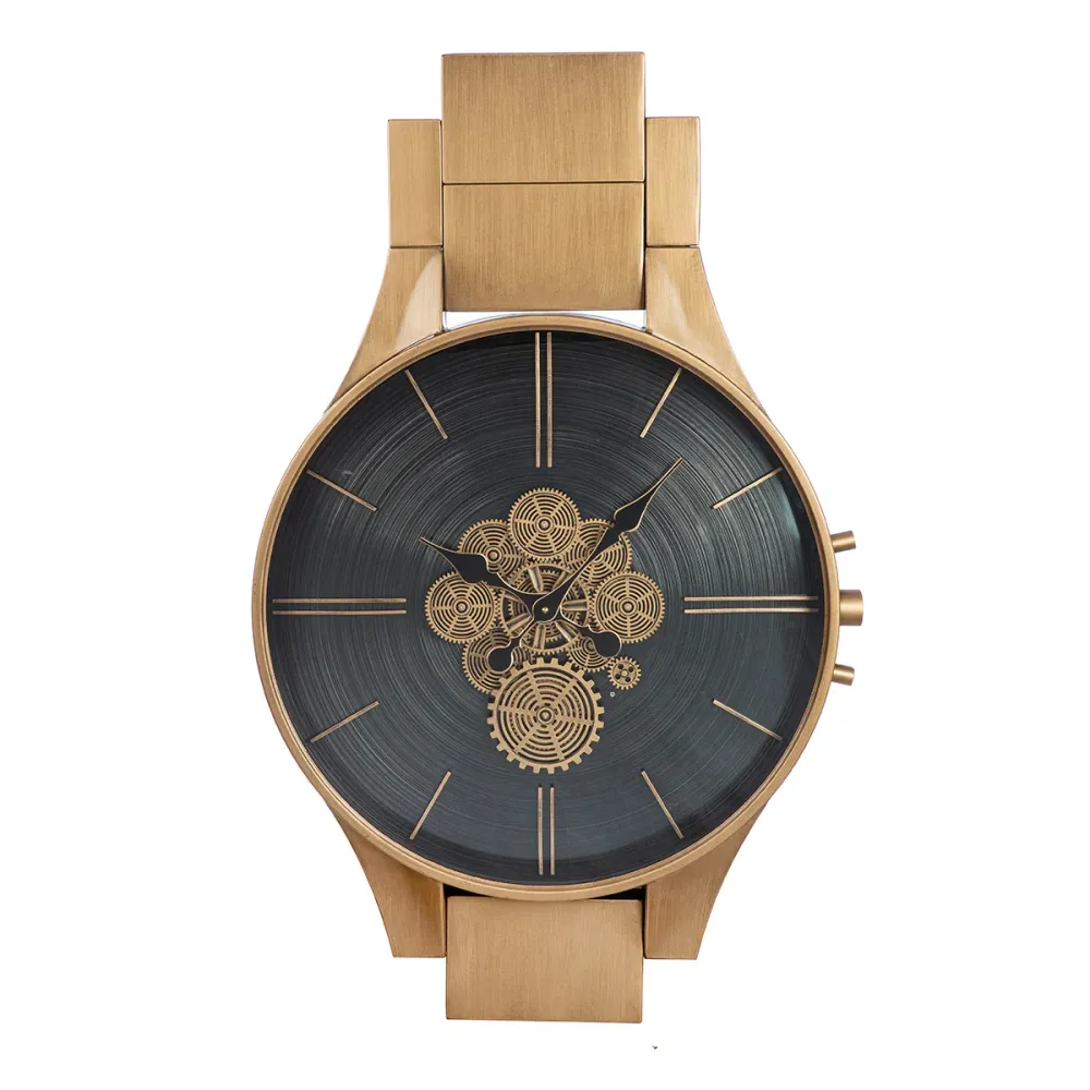 Wanduhr Timing moderne Designuhr kupferfarben mit Zahnrädern 99 cm