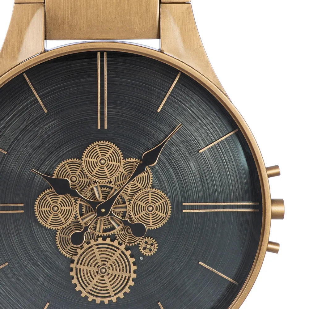 Wanduhr Timing moderne Designuhr kupferfarben mit Zahnrädern 99 cm